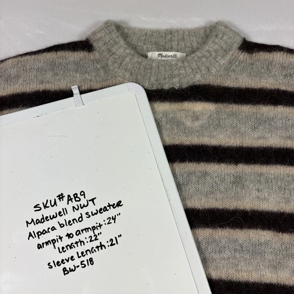 New Madewell Women's Oversized Alpaca Italian Yarn Blend Striped Sweater Medium
